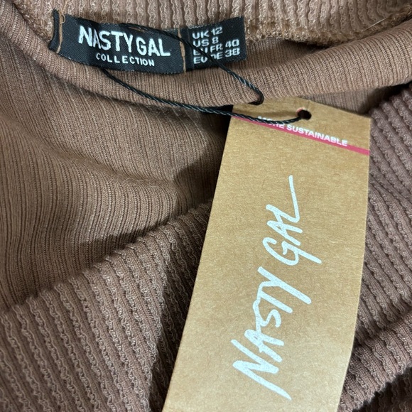 Nasty Gal Women’s Brown Ribbed Side Split Midi Skirt - Picture 12 of 12